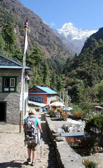 Bye folks! (Teresa at Th ado Koshi, near Lukla)